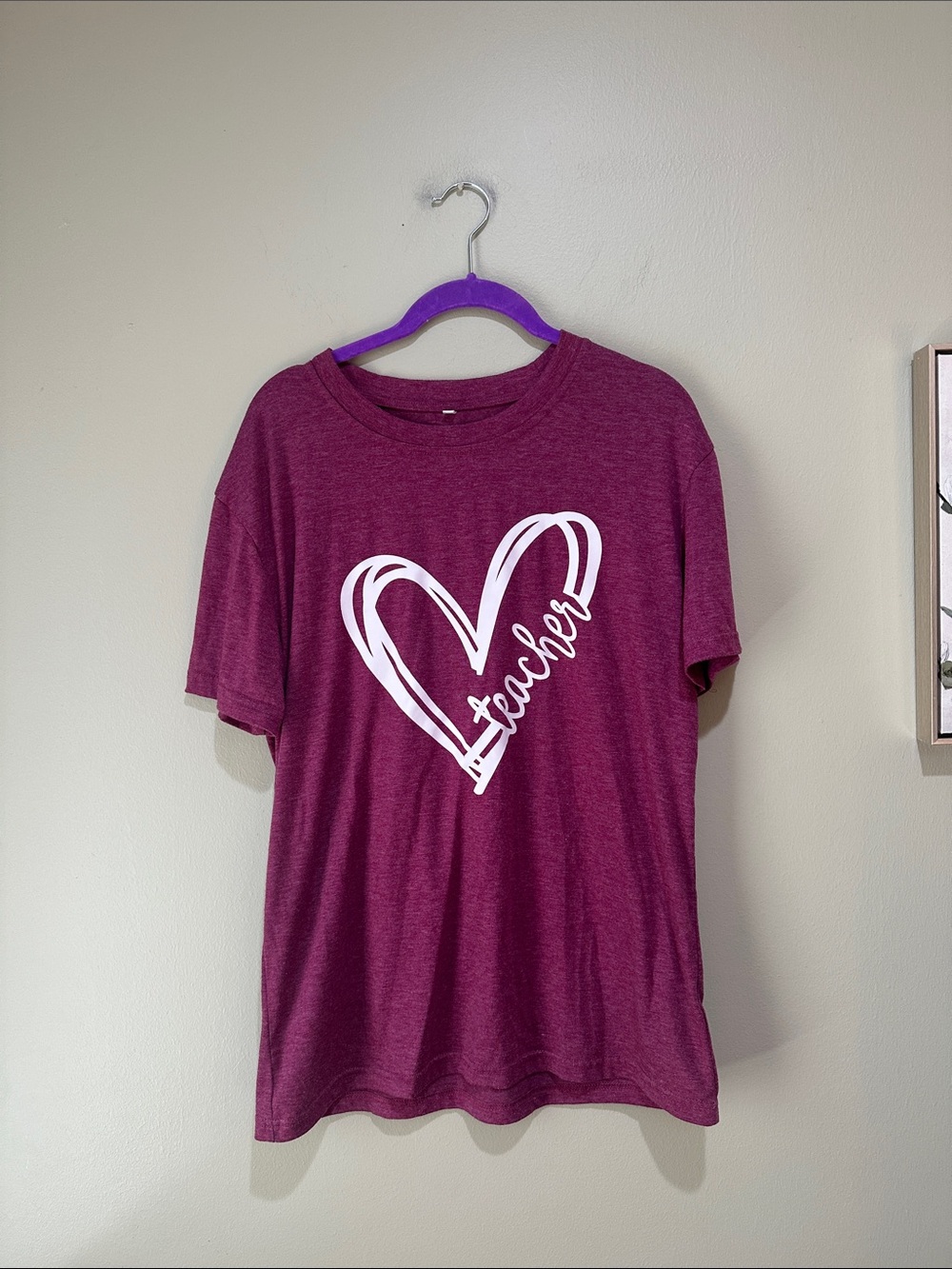 🎆3 for $10 Source Unknown Burgundy Graphic Heart Teacher Tee